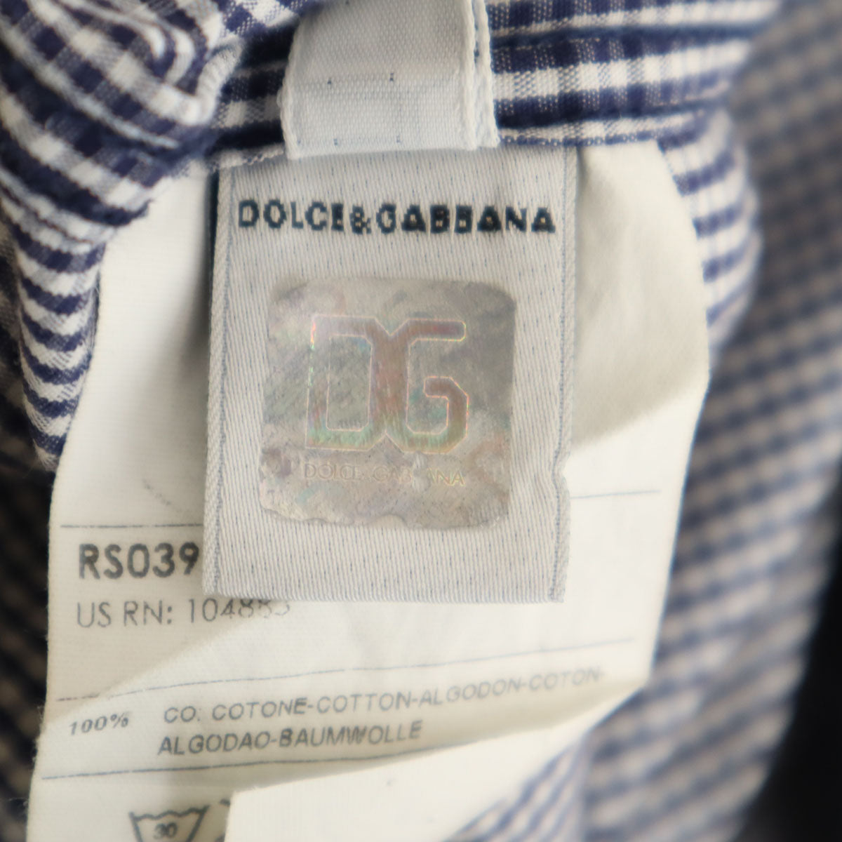 D&G DOLCE&GABBANA ディーアンドジードルチェアンドガッバーナ ギンガムチェック 半袖 スリム ウエスタンシャツ 44 ネイビー レディース