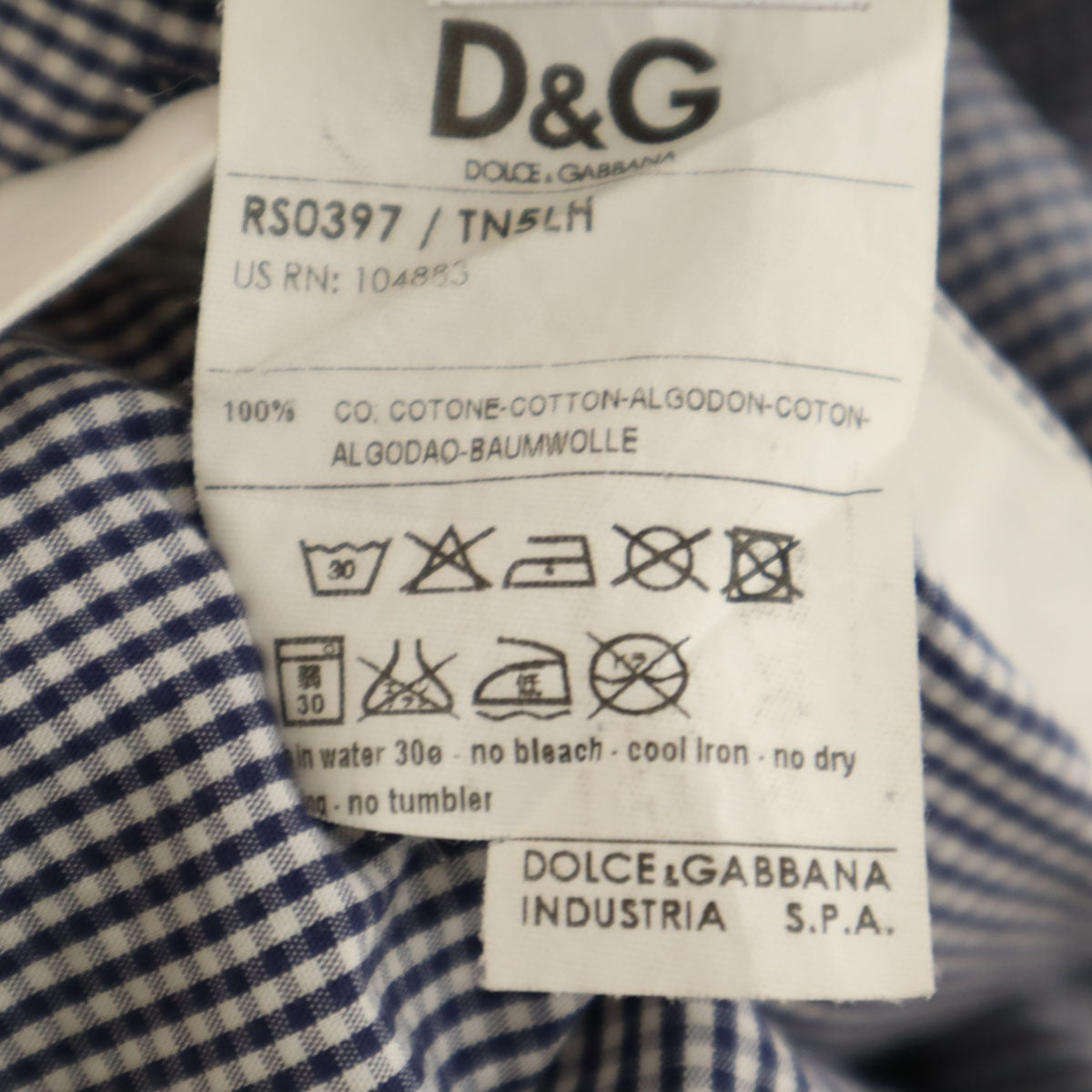 D&G DOLCE&GABBANA ディーアンドジードルチェアンドガッバーナ ギンガムチェック 半袖 スリム ウエスタンシャツ 44 ネイビー レディース