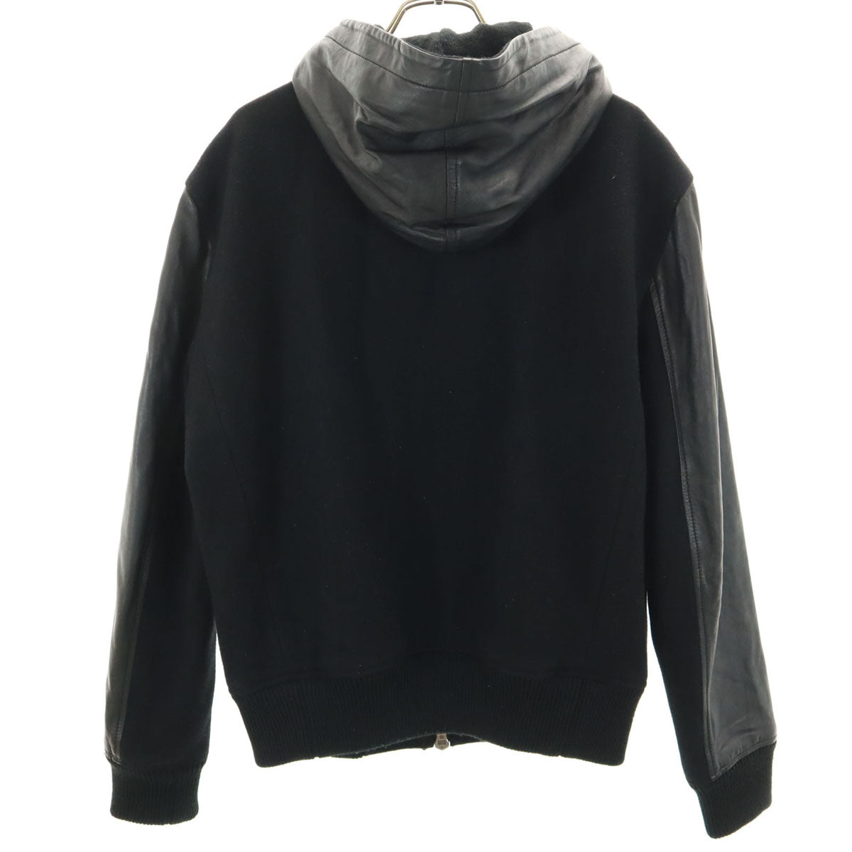 ARMANI EXCHANGE アルマーニエクスチェンジ 羊革レザー切替 フーデッド スタジャン S ブラック メンズ