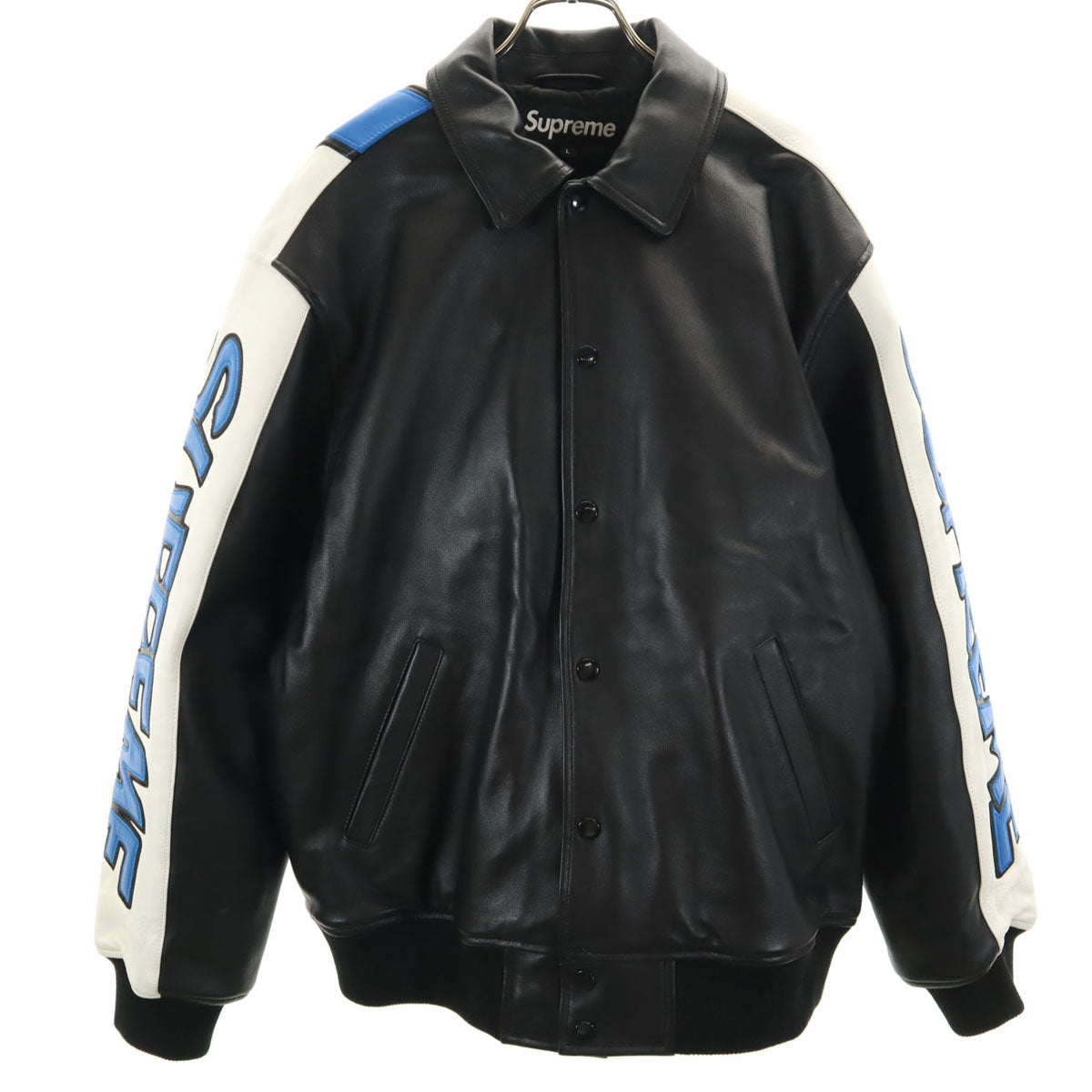 Supreme シュプリーム 20FW スマーフ コラボ 羊革レザー バーシティ ジャケット L ブラック x The Smurfs 中綿 メンズ