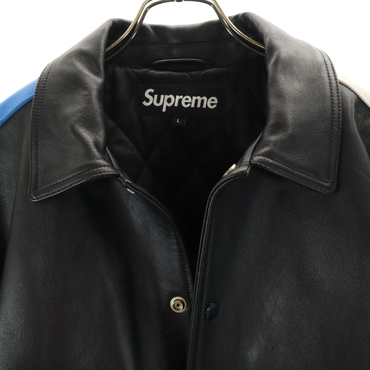 Supreme シュプリーム 20FW スマーフ コラボ 羊革レザー バーシティ ジャケット L ブラック x The Smurfs 中綿 メンズ