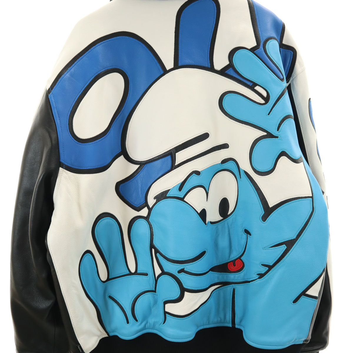 Supreme シュプリーム 20FW スマーフ コラボ 羊革レザー バーシティ ジャケット L ブラック x The Smurfs 中綿 メンズ