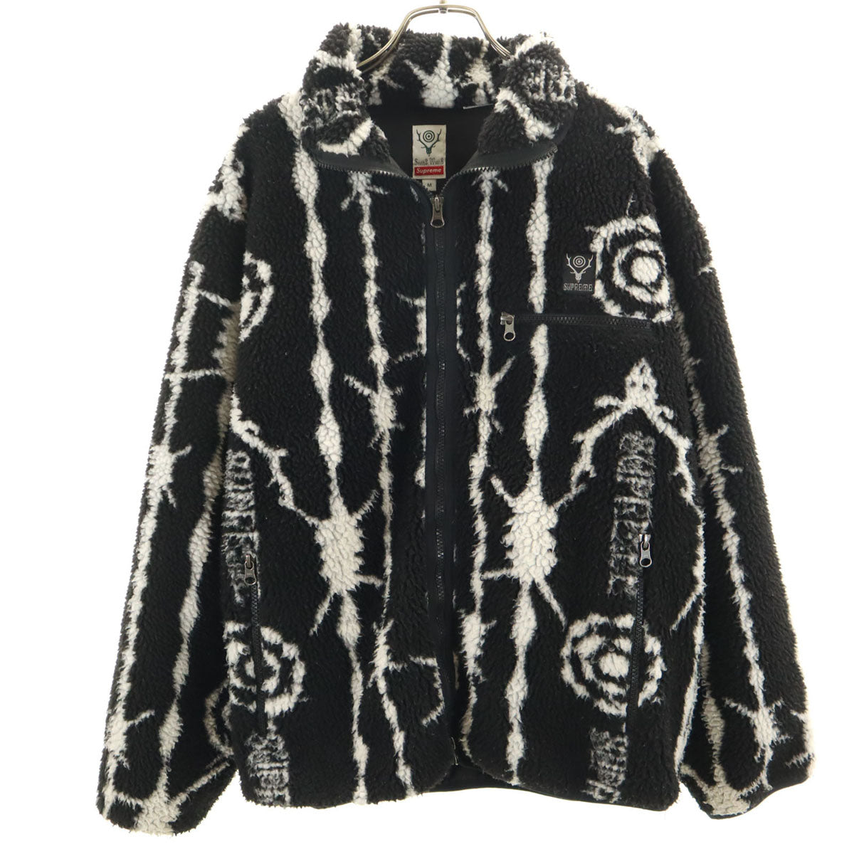 Supreme シュプリーム 21SS サウスツーウエストエイト コラボ 総柄 フリースジャケット M ブラック x SOUTH2 WEST8 メンズ