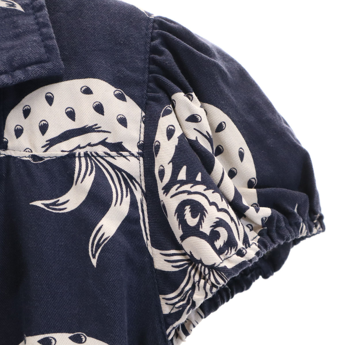 HYSTERIC GLAMOUR ヒステリックグラマー 日本製 パイナップル柄 フレンチスリーブ オープンカラーシャツ M ネイビー レディース
