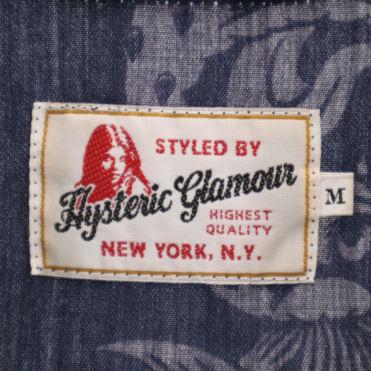 HYSTERIC GLAMOUR ヒステリックグラマー 日本製 パイナップル柄 フレンチスリーブ オープンカラーシャツ M ネイビー レディース