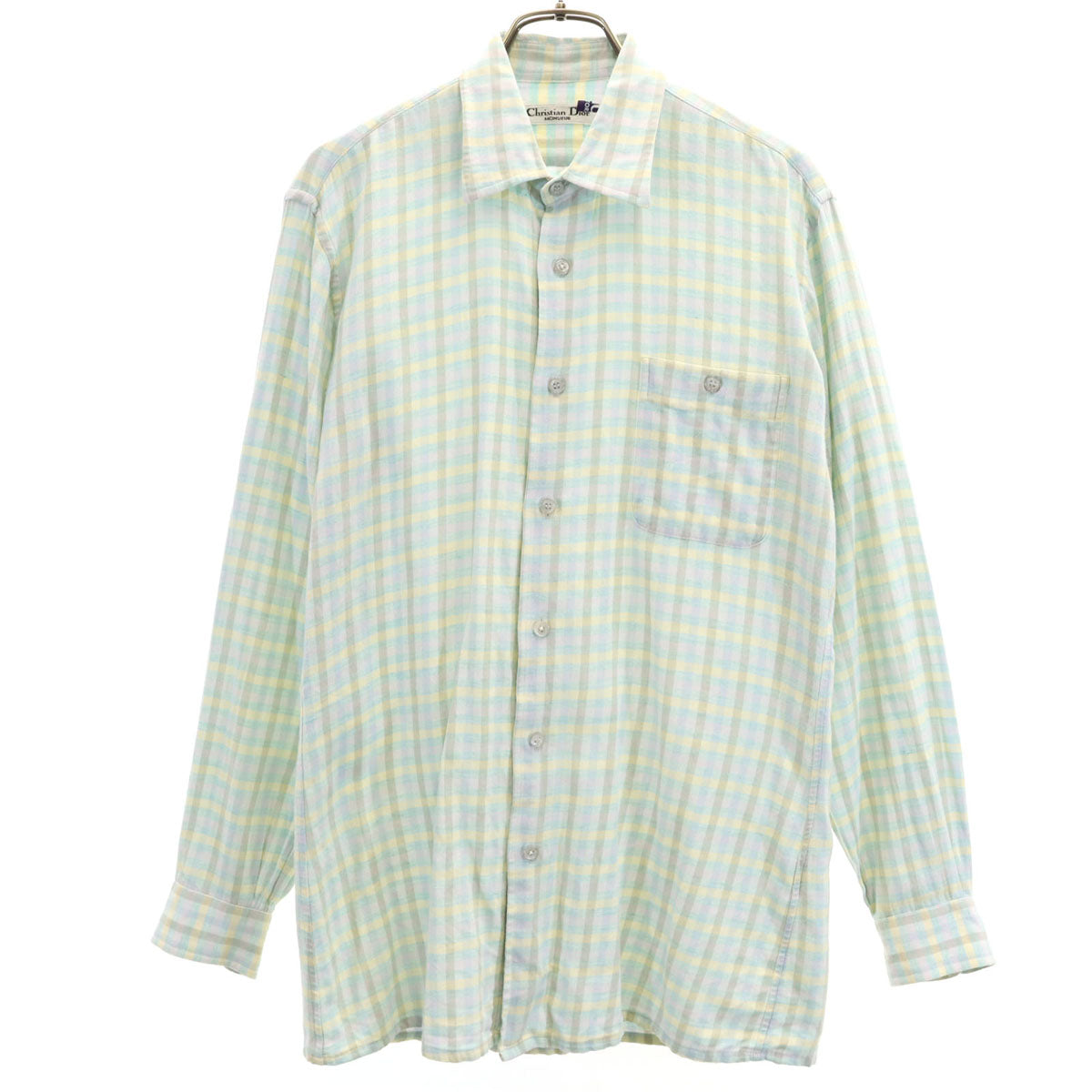 Christian Dior MONSIEUR クリスチャンディオール ムッシュ 90s オールド チェック柄 長袖 シャツ M 水色 メンズ