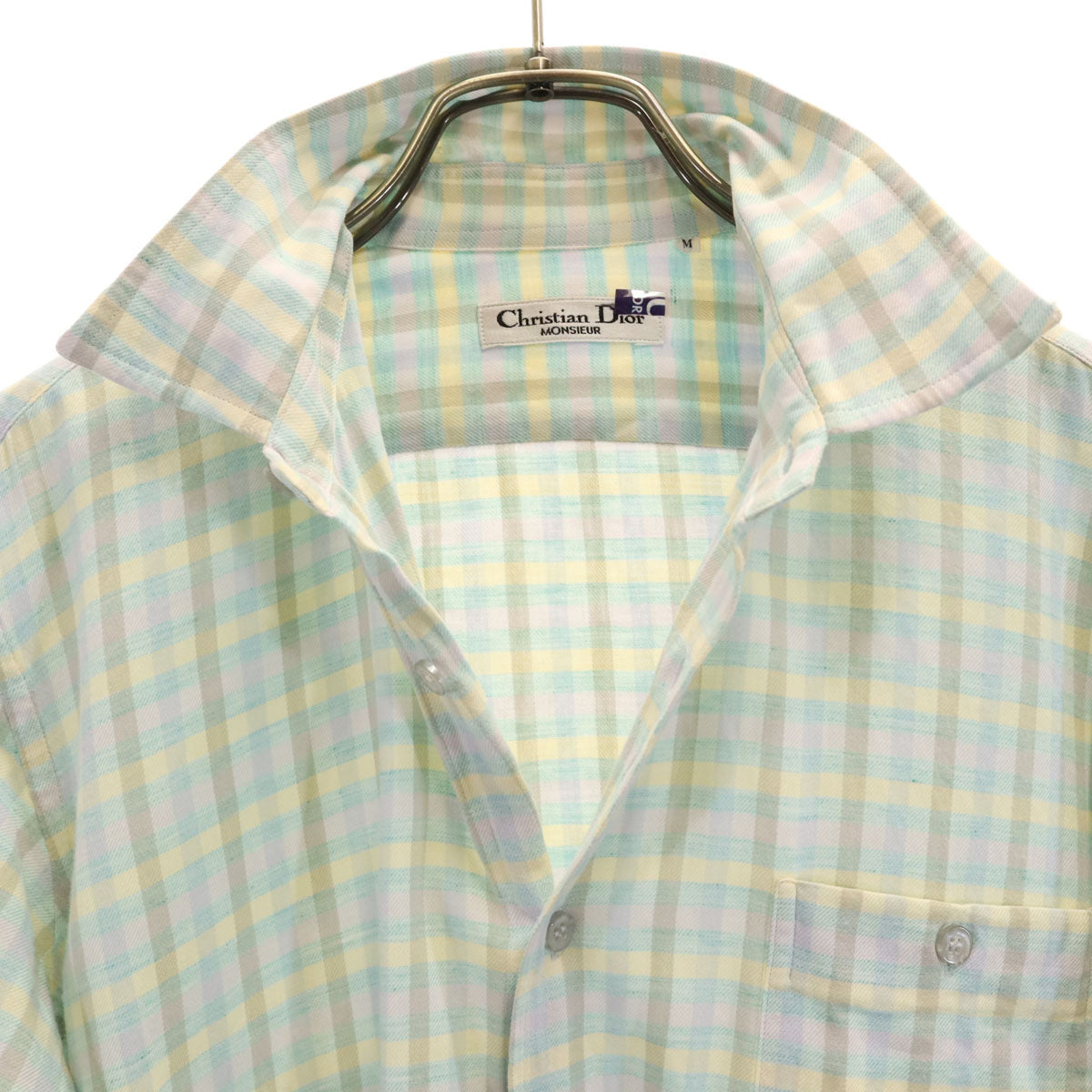 Christian Dior MONSIEUR クリスチャンディオール ムッシュ 90s オールド チェック柄 長袖 シャツ M 水色 メンズ