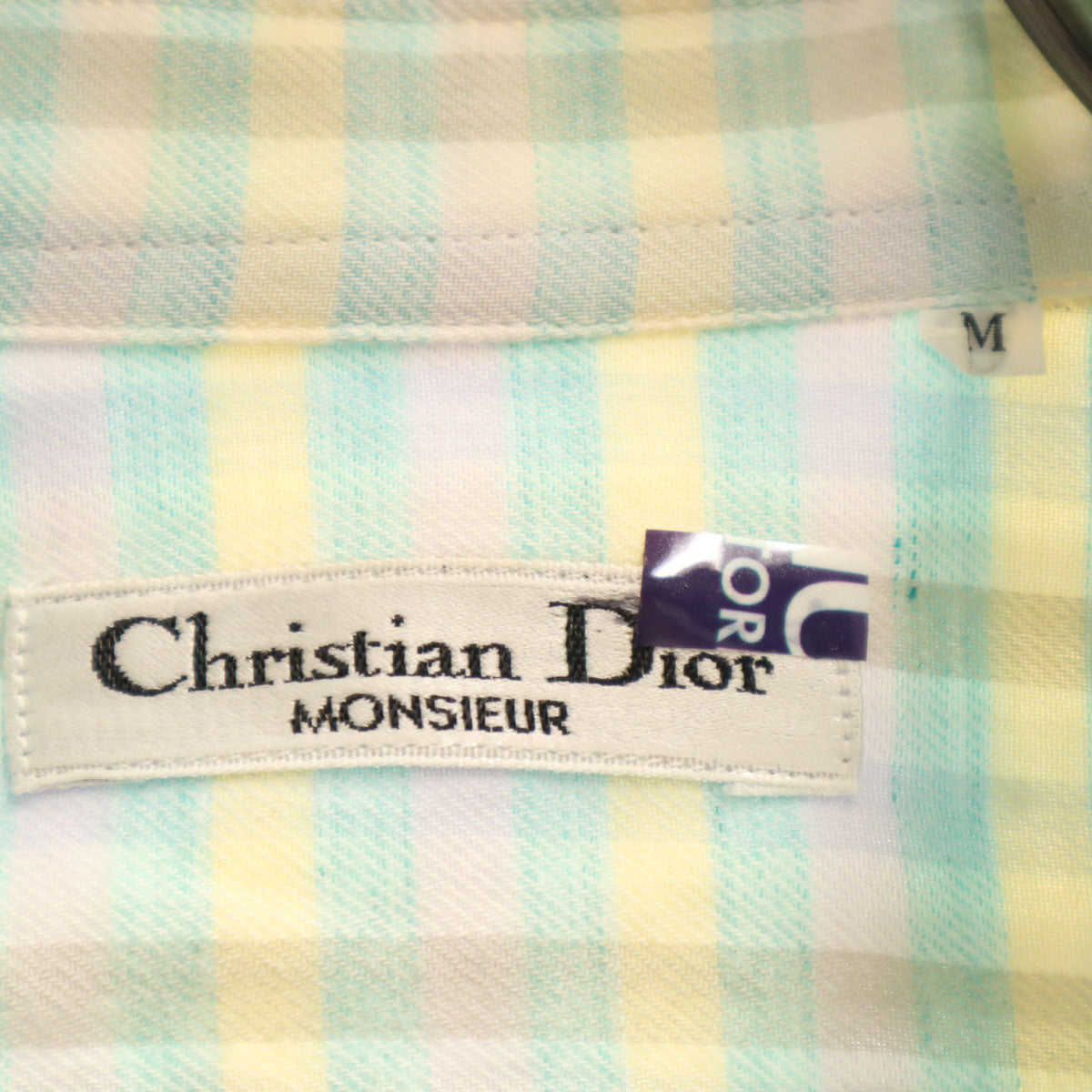 Christian Dior MONSIEUR クリスチャンディオール ムッシュ 90s オールド チェック柄 長袖 シャツ M 水色 メンズ