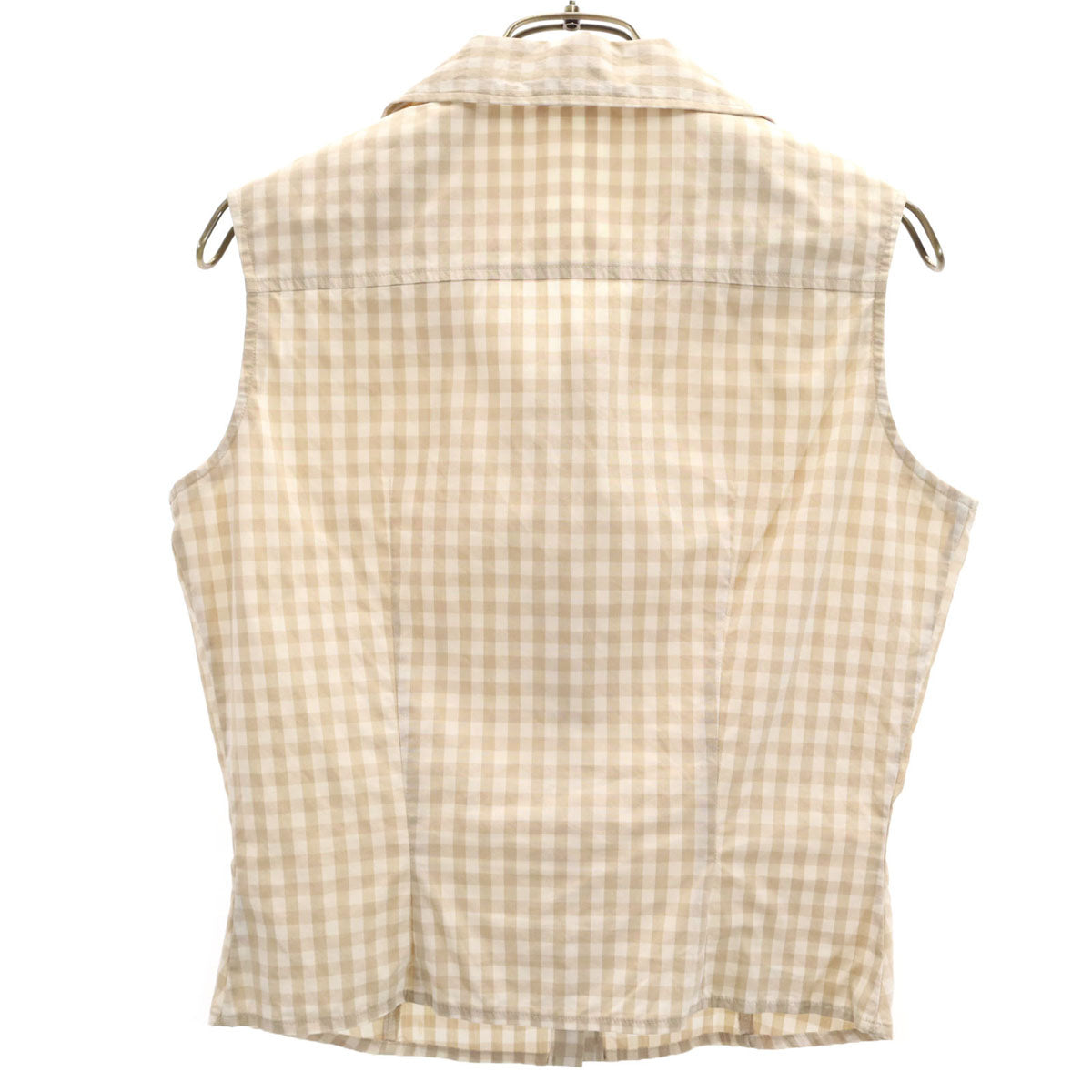 FOXEY NEW YORK フォクシーニューヨーク 日本製 チェック柄 ノースリーブ シャツ ベージュ レディース