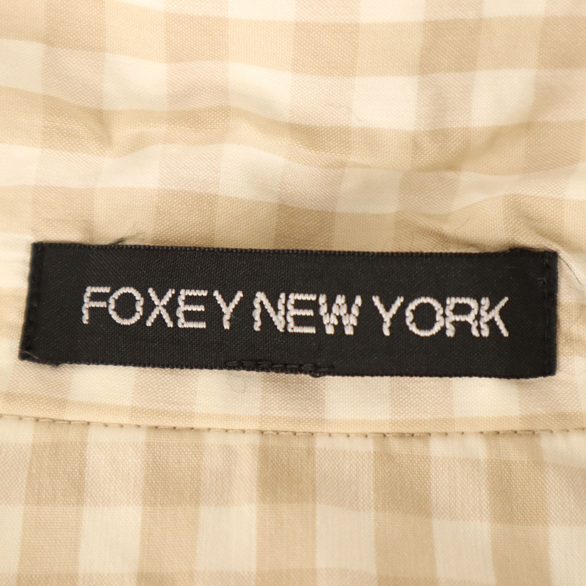 FOXEY NEW YORK フォクシーニューヨーク 日本製 チェック柄 ノースリーブ シャツ ベージュ レディース