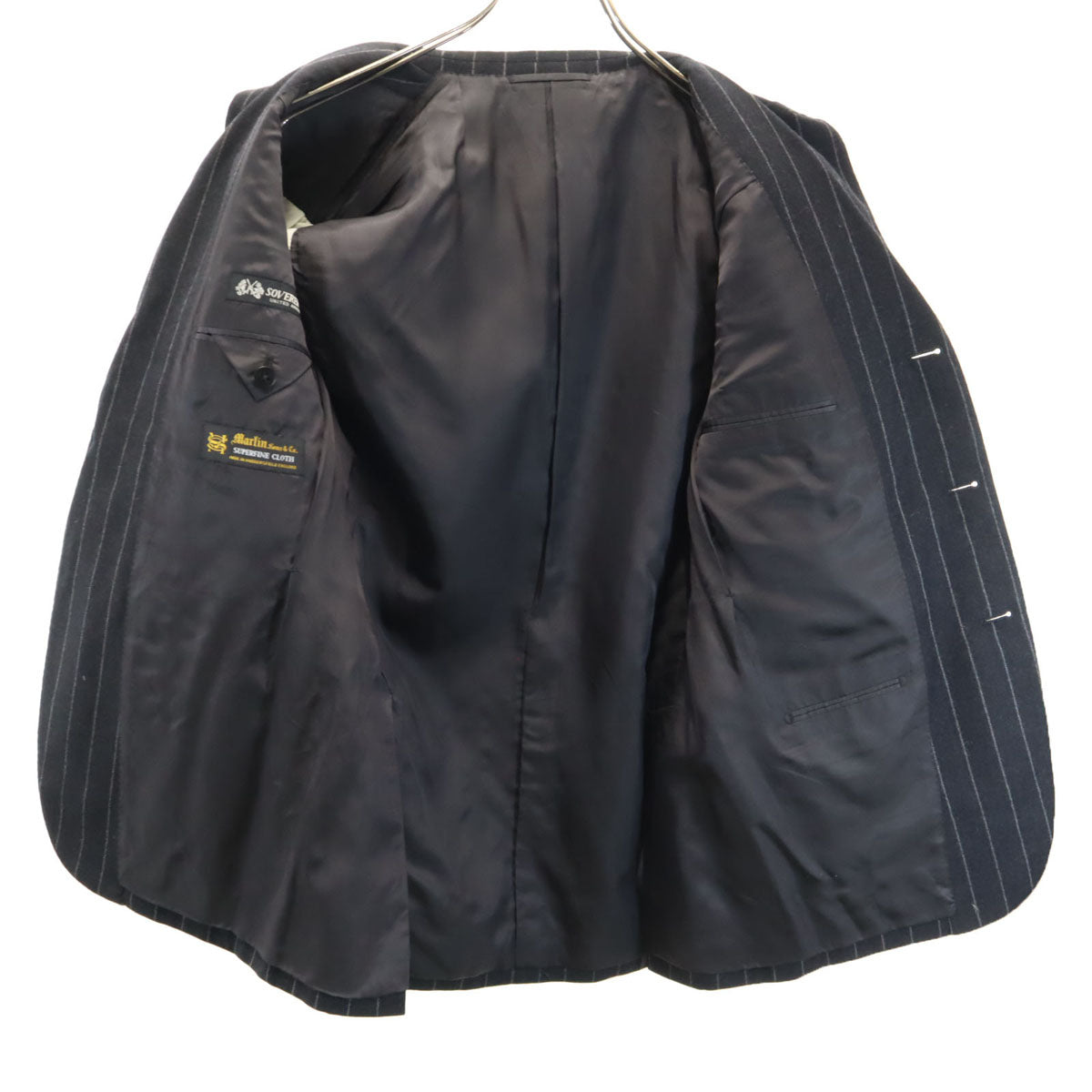 UNITED ARROWS ユナイテッドアローズ ソブリン ウール100% ストライプ柄 スーツ 上下 セットアップ 42 黒系 SOVEREIGN メンズ