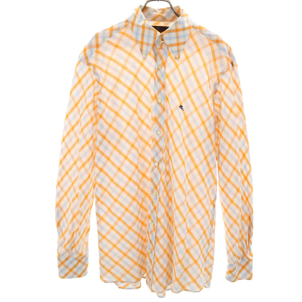 ETRO エトロ イタリア製 チェック柄 長袖 ボタンダウンシャツ 43 ホワイト メンズ