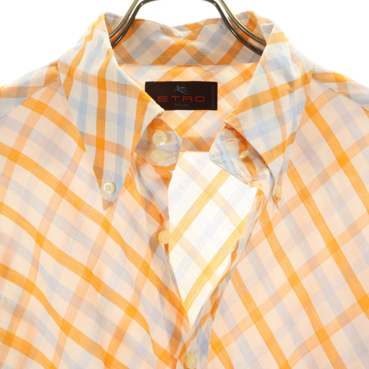 ETRO エトロ イタリア製 チェック柄 長袖 ボタンダウンシャツ 43 ホワイト メンズ