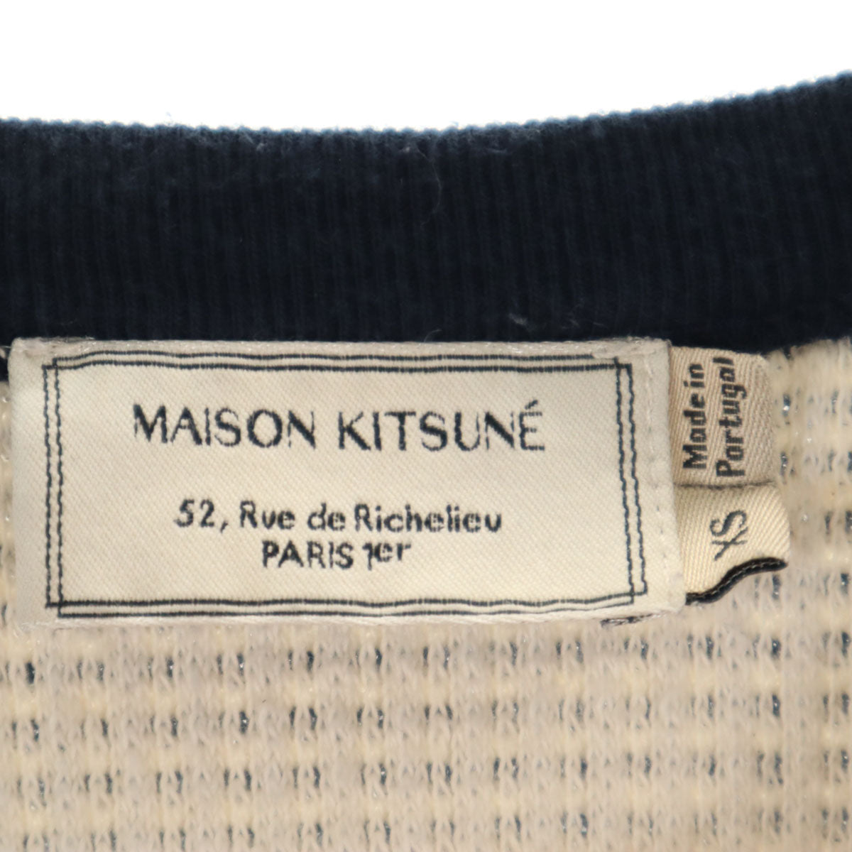 MAISON KITSUNE メゾンキツネ ポルトガル製 長袖 ワッフル ニット XS ネイビー メンズ