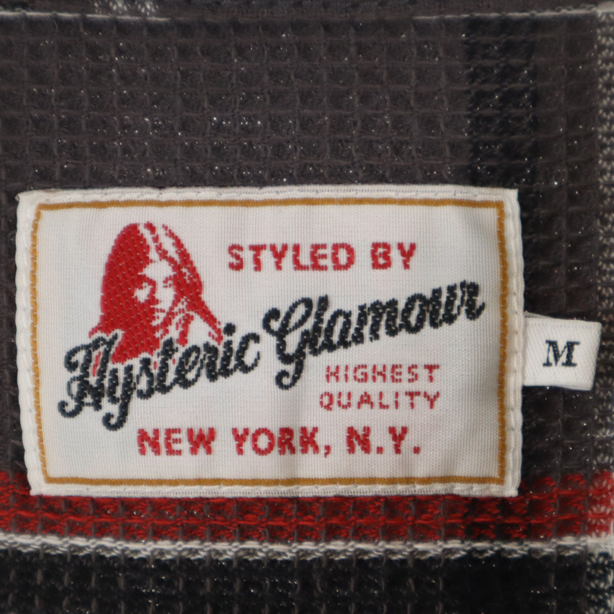 HYSTERIC GLAMOUR ヒステリックグラマー チェック柄 バック刺繍 半袖 ワッフル オープンカラーシャツ M チャコールグレー メンズ