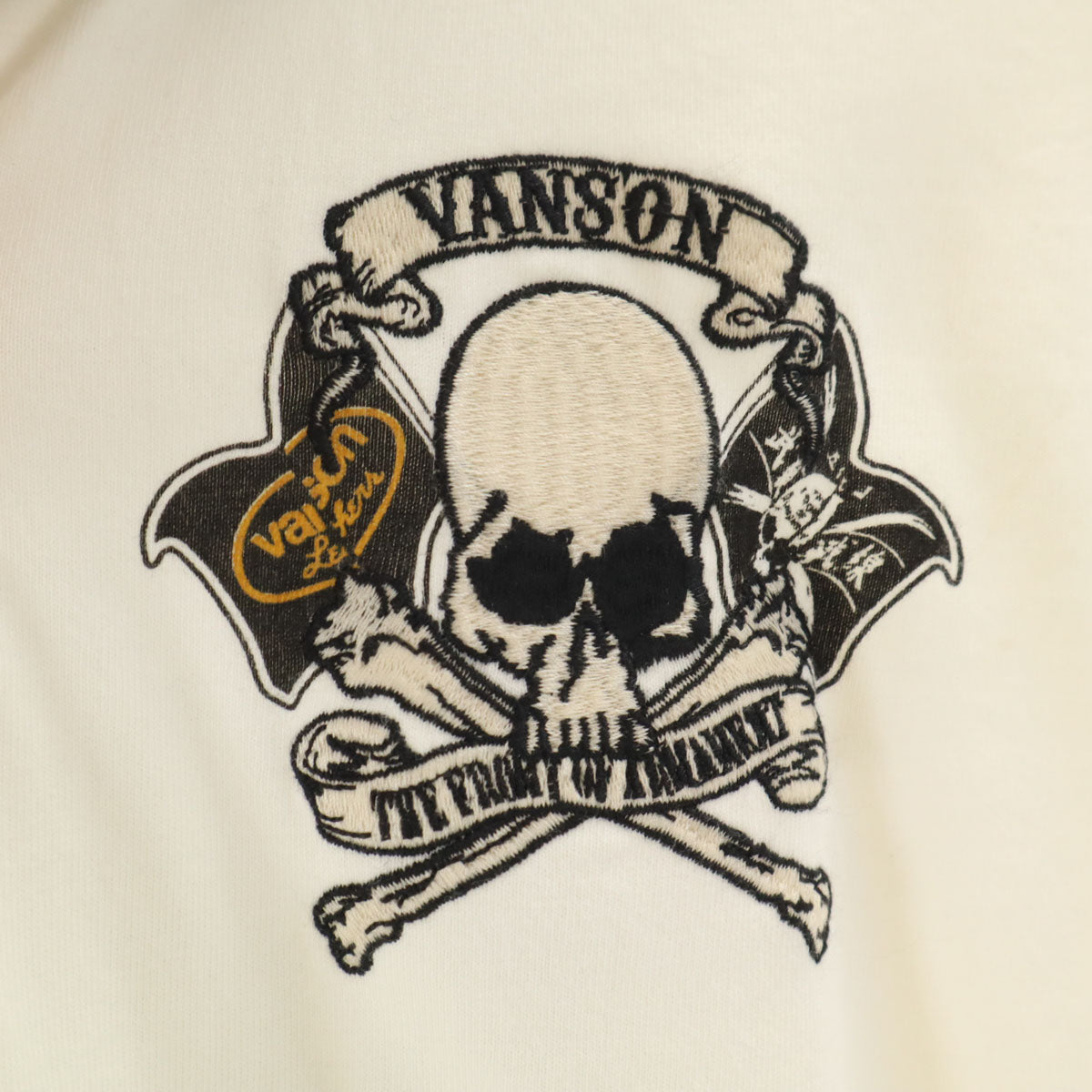 VANSON Cottons バンソンコットンズ バック スカル刺繍 半袖 ポロシャツ S ホワイト メンズ