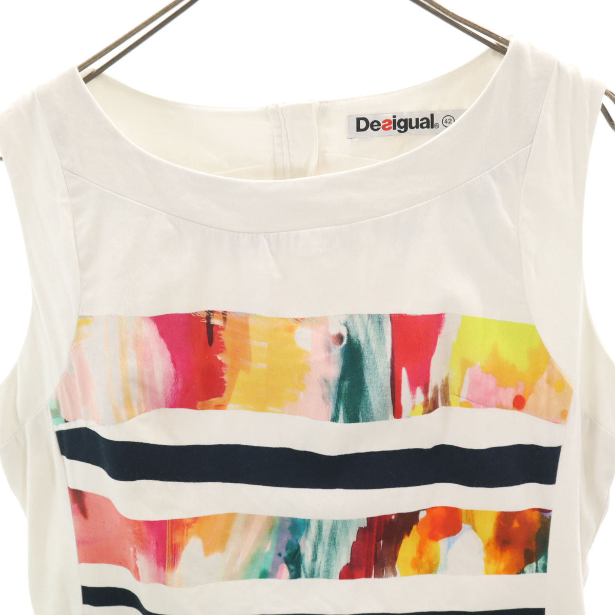 Desigual デシグアル 総柄 ノースリーブ ワンピース 42 ホワイト レディース