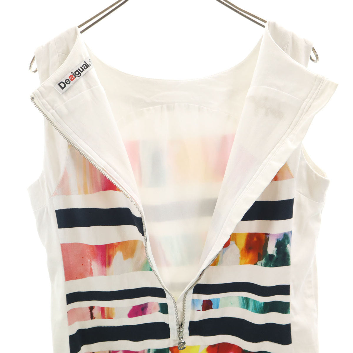 Desigual デシグアル 総柄 ノースリーブ ワンピース 42 ホワイト レディース