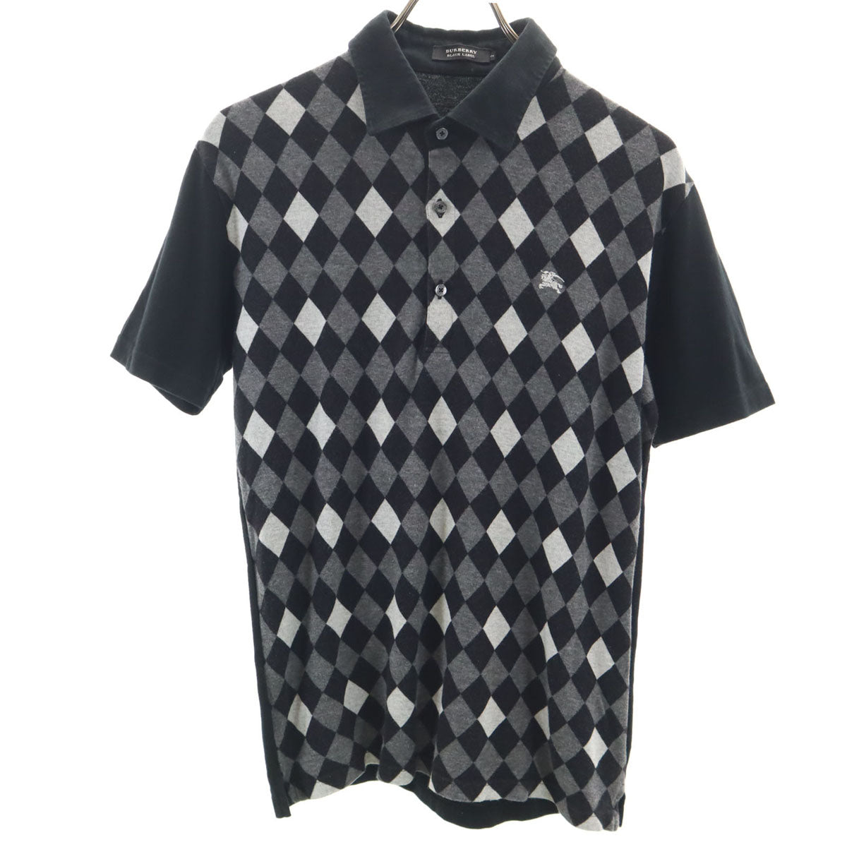 BURBERRY BLACK LABEL バーバリーブラックレーベル 日本製 アーガイル柄 半袖 ポロシャツ 2 ブラック 三陽商会 メンズ