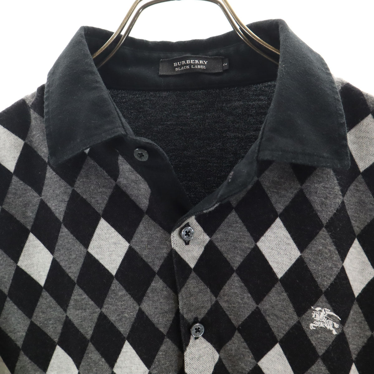 BURBERRY BLACK LABEL バーバリーブラックレーベル 日本製 アーガイル柄 半袖 ポロシャツ 2 ブラック 三陽商会 メンズ