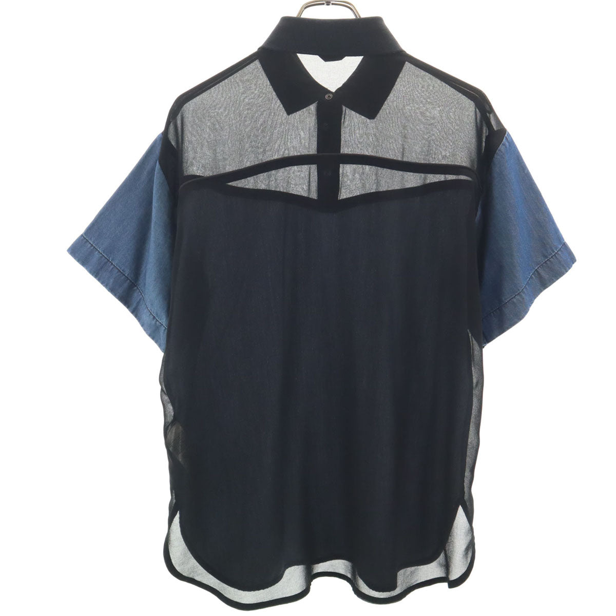 DIESEL ディーゼル 半袖 シャンブレー切替 ポロシャツ XS ネイビー シースルー レディース