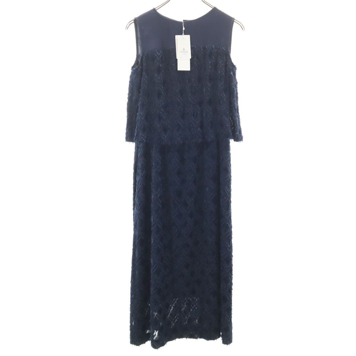 未使用 LANVIN en Bleu ランバンオンブルー 総柄 ノースリーブ ワンピース 38 ネイビー レディース