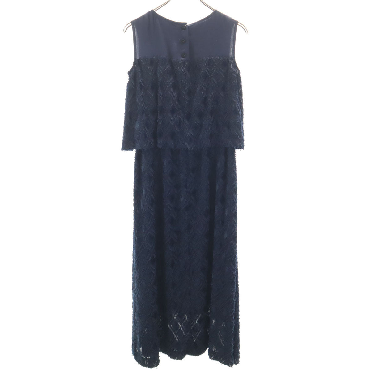 未使用 LANVIN en Bleu ランバンオンブルー 総柄 ノースリーブ ワンピース 38 ネイビー レディース