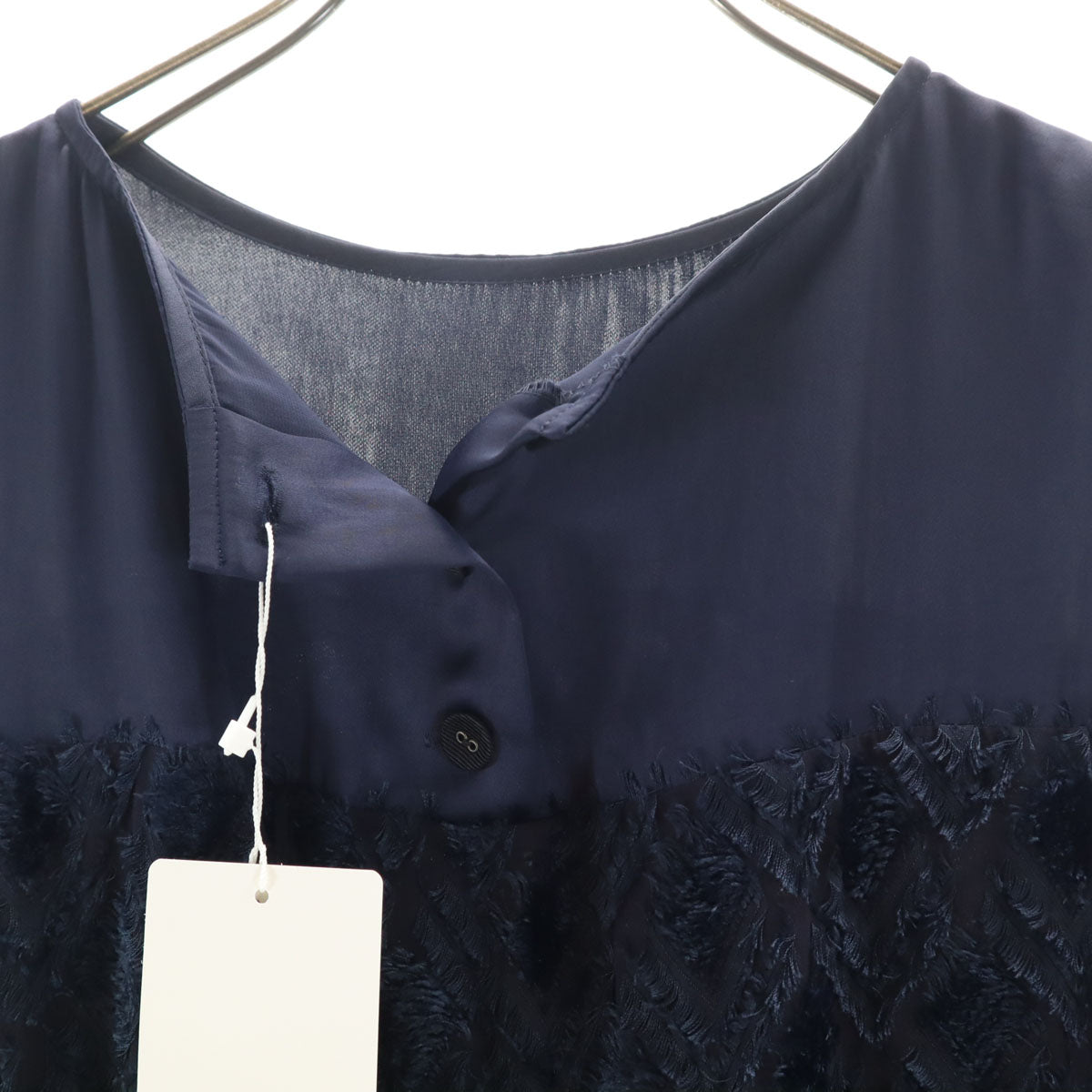 未使用 LANVIN en Bleu ランバンオンブルー 総柄 ノースリーブ ワンピース 38 ネイビー レディース