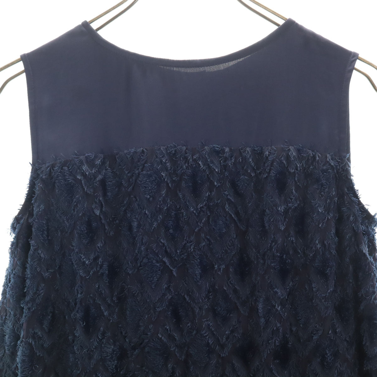 未使用 LANVIN en Bleu ランバンオンブルー 総柄 ノースリーブ ワンピース 38 ネイビー レディース