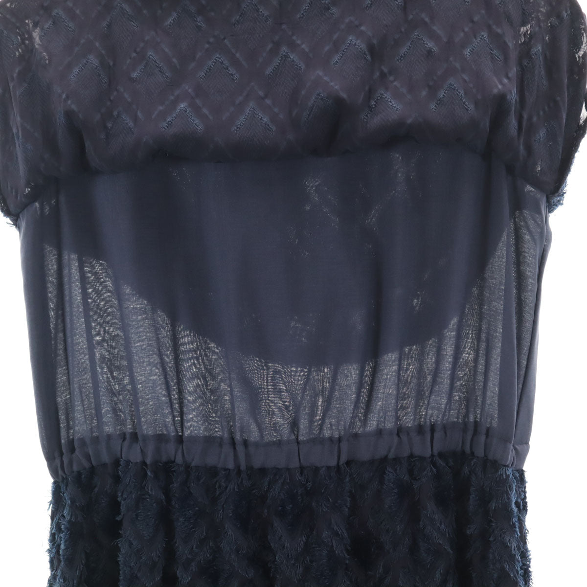 未使用 LANVIN en Bleu ランバンオンブルー 総柄 ノースリーブ ワンピース 38 ネイビー レディース