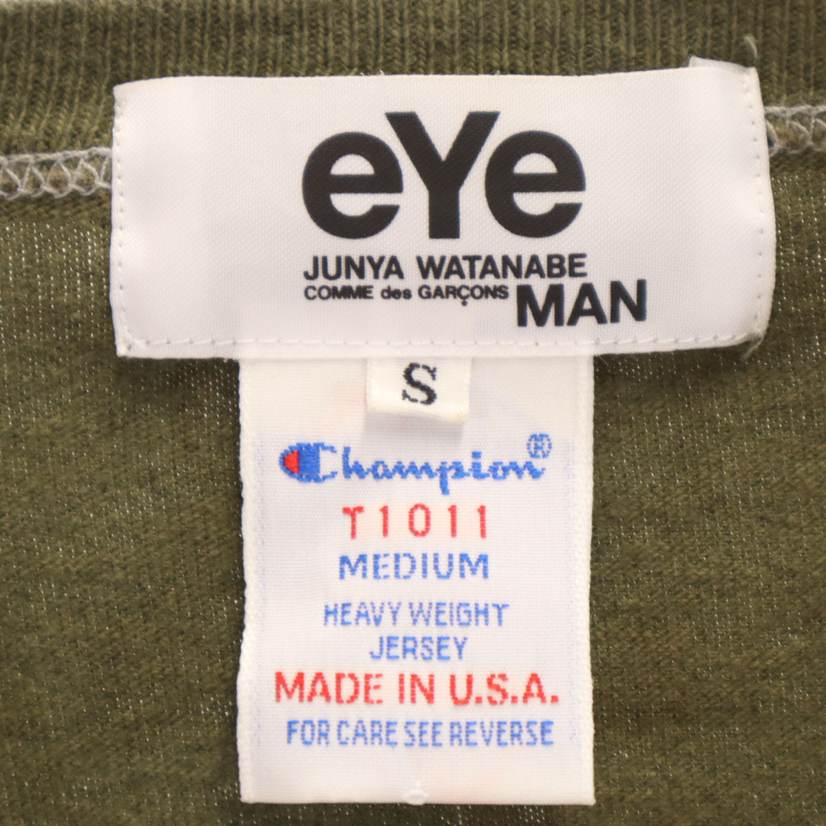 eYe COMME des GARCONS JUNYA WATANABE MAN アイコムデギャルソンジュンヤワタナベマン 2006年 Champion チャンピオン コラボ 日本製 半袖 Tシャツ S カーキ メンズ