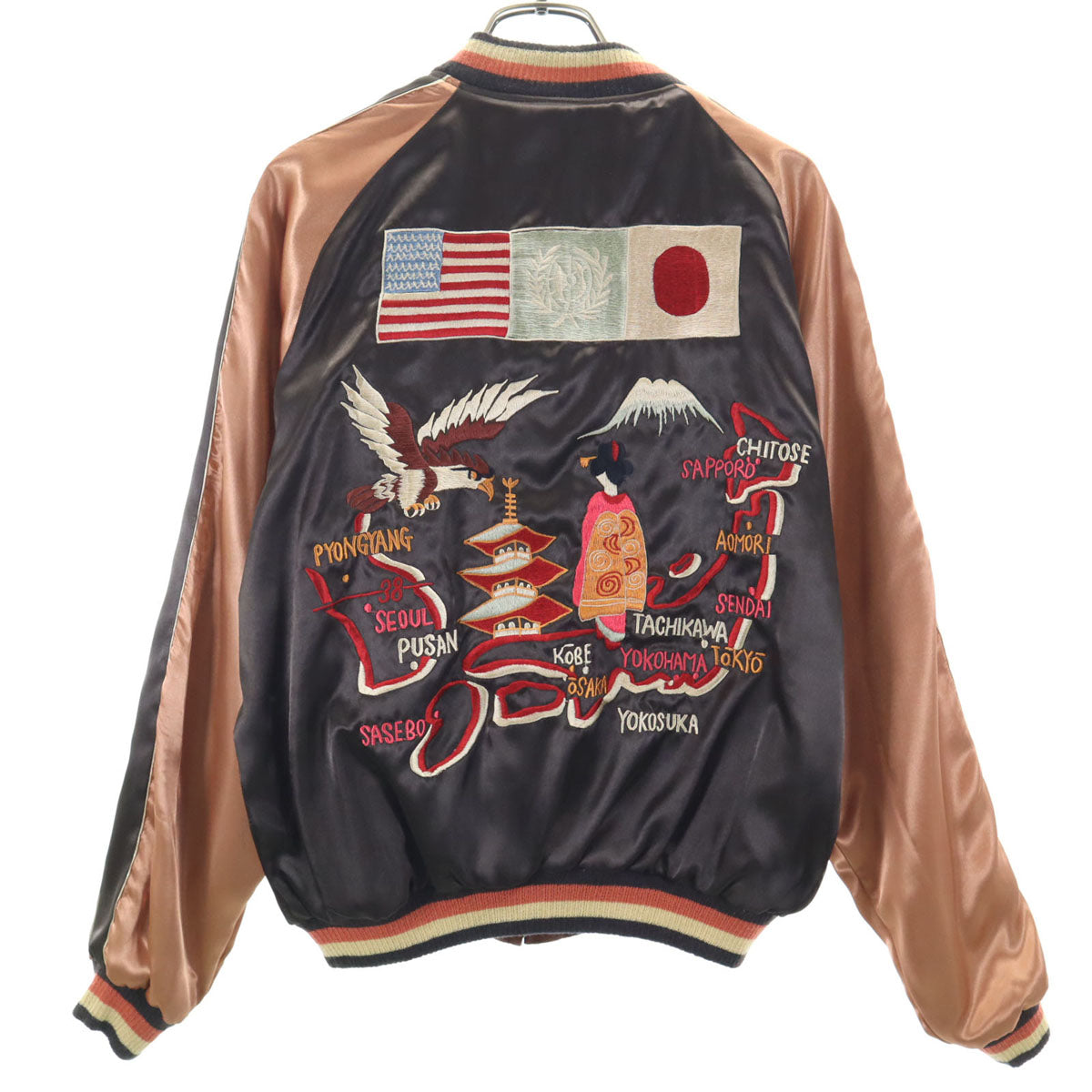 東洋エンタープライズ テーラー東洋 虎 鷲 舞子 日本地図 富士山 五重塔 リバーシブル スカジャン M ブラウン M18933 メンズ