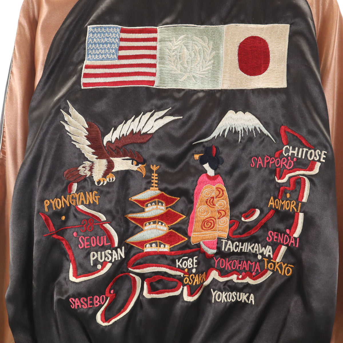 東洋エンタープライズ テーラー東洋 虎 鷲 舞子 日本地図 富士山 五重塔 リバーシブル スカジャン M ブラウン M18933 メンズ