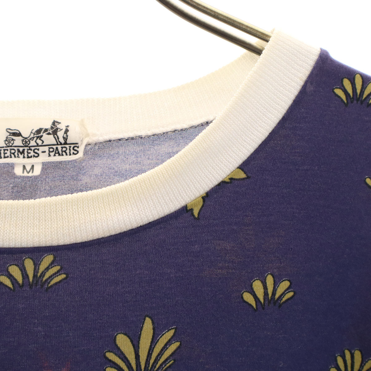 HERMES エルメス イタリア製 ヒョウ 半袖 Tシャツ M ネイビー レディース