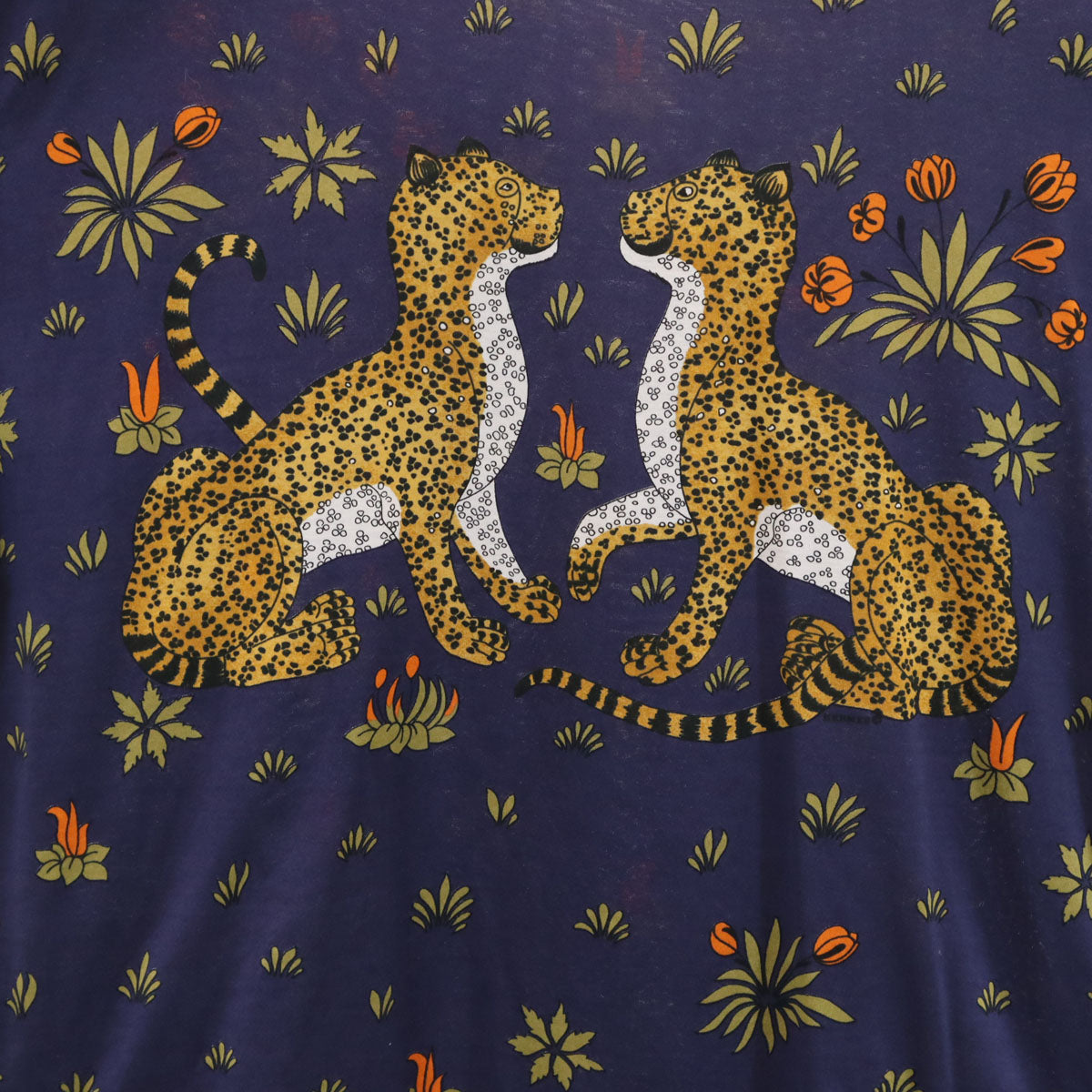 HERMES エルメス イタリア製 ヒョウ 半袖 Tシャツ M ネイビー レディース