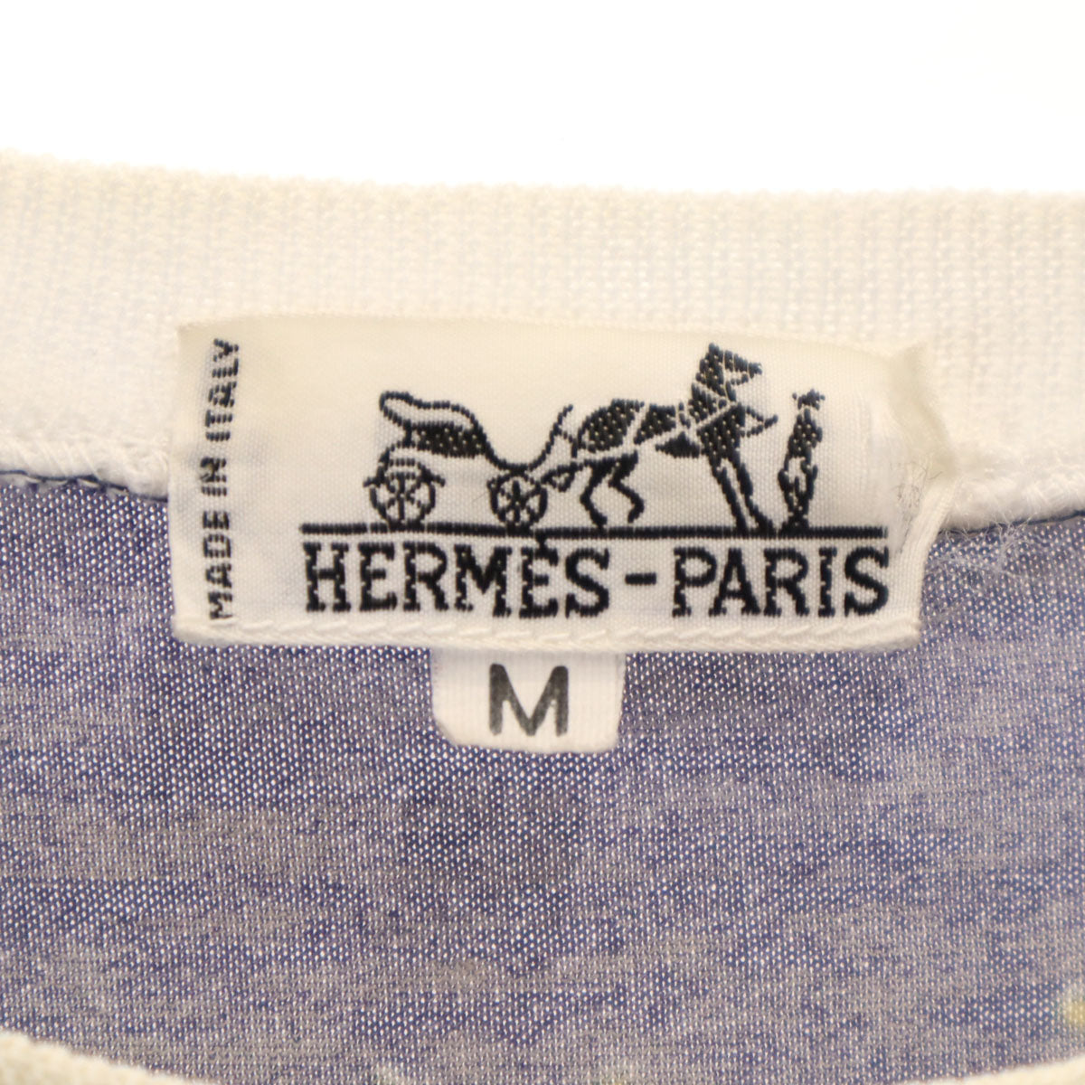 HERMES エルメス イタリア製 ヒョウ 半袖 Tシャツ M ネイビー レディース