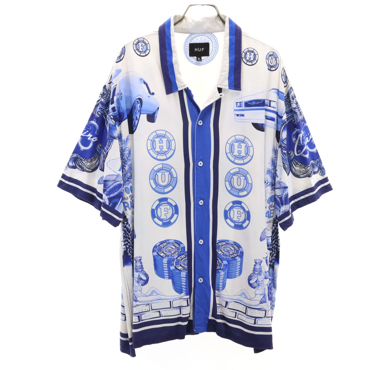 HUF ハフ 車 カジノ柄 半袖 オープンカラーシャツ XL ホワイト メンズ