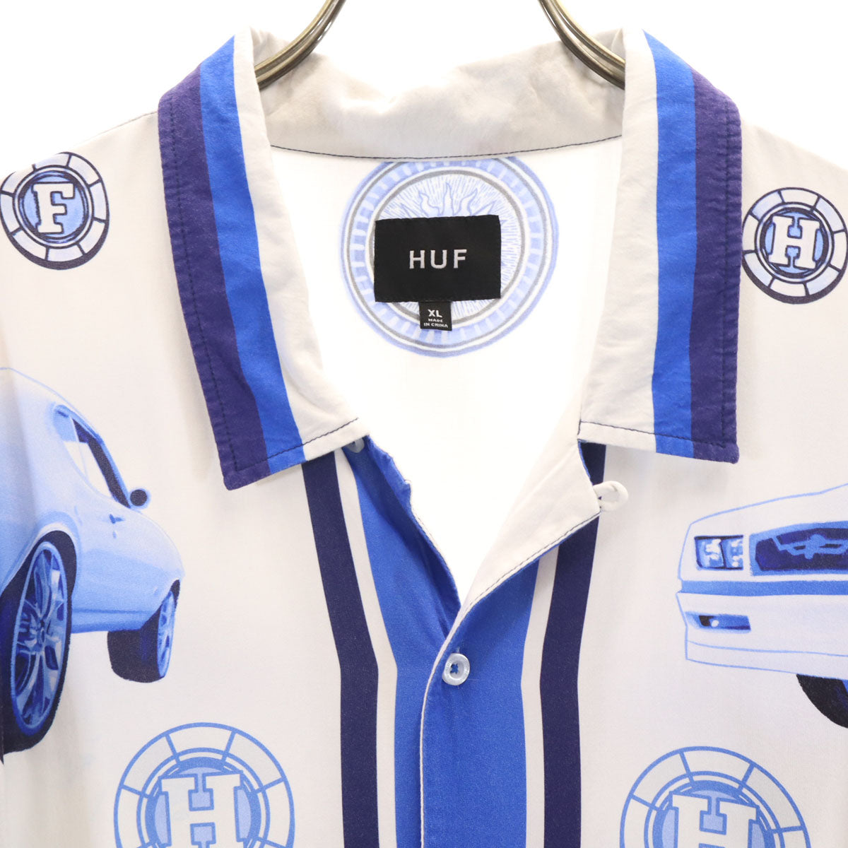 HUF ハフ 車 カジノ柄 半袖 オープンカラーシャツ XL ホワイト メンズ