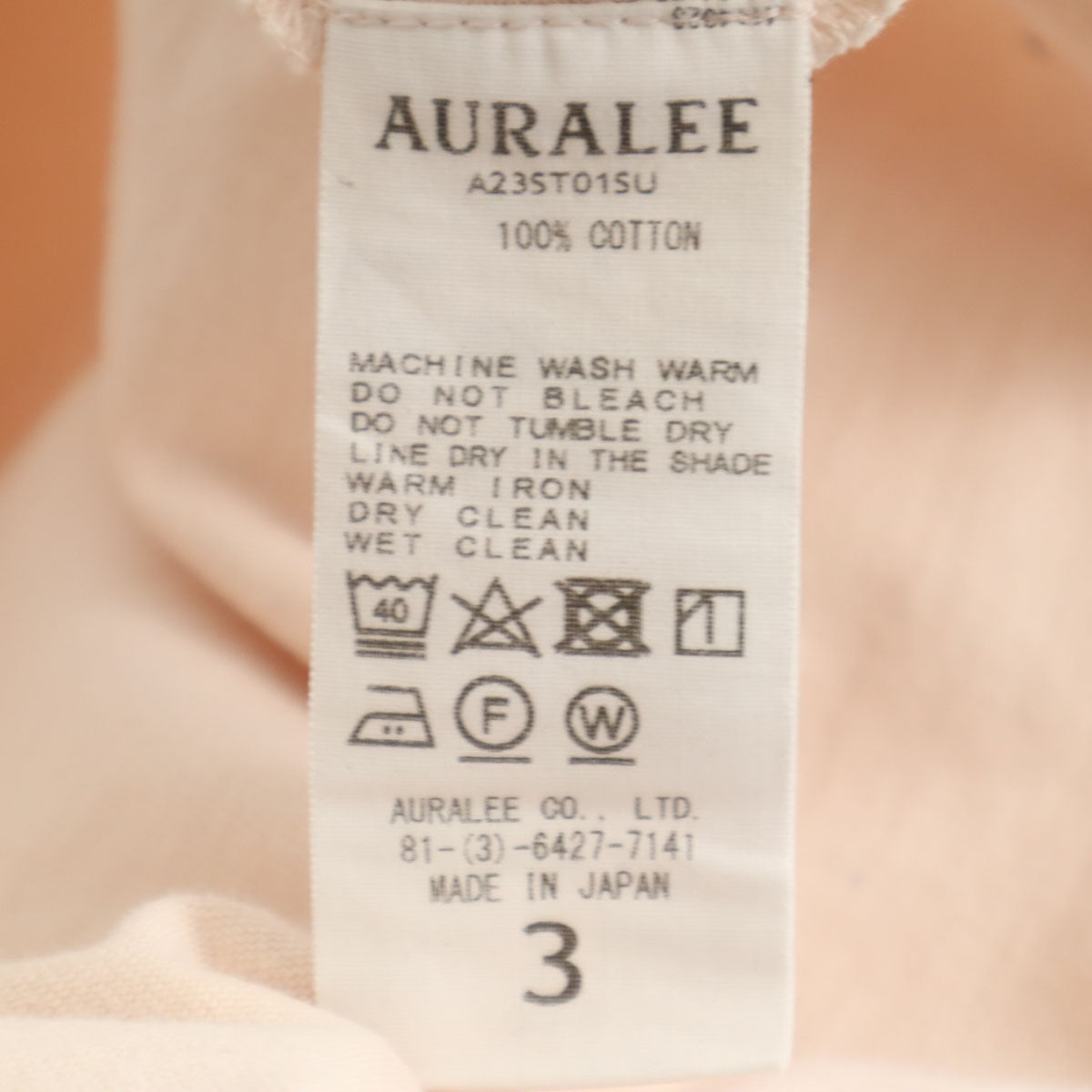 AURALEE オーラリー 日本製 半袖 スタンドアップ Tシャツ 3 ピンク ヘビーウェイト ポケT メンズ