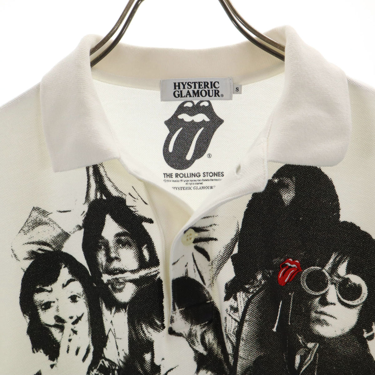 HYSTERIC GLAMOUR ヒステリックグラマー 日本製 ローリング ストーンズ 半袖 ポロシャツ S アイボリー The Rolling Stones メンズ