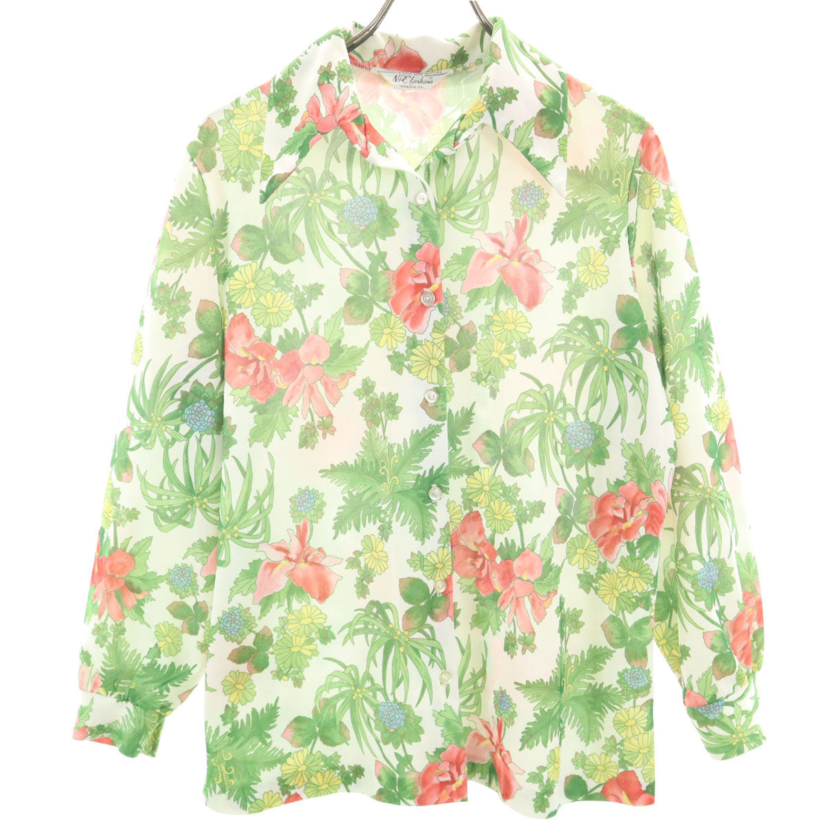 NPC Fashions 70s ヴィンテージ 花柄 長袖 シャツ ホワイト レディース