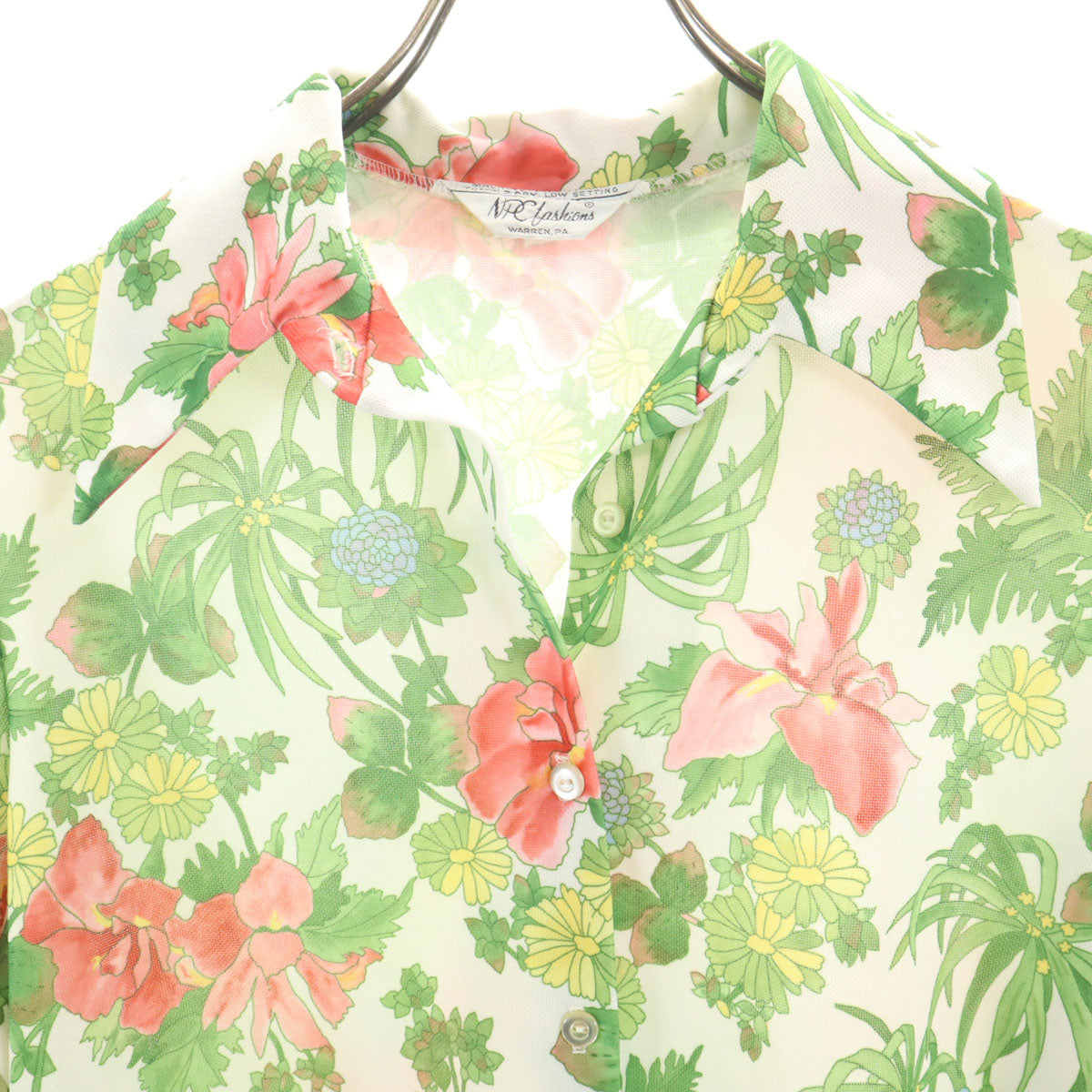 NPC Fashions 70s ヴィンテージ 花柄 長袖 シャツ ホワイト レディース