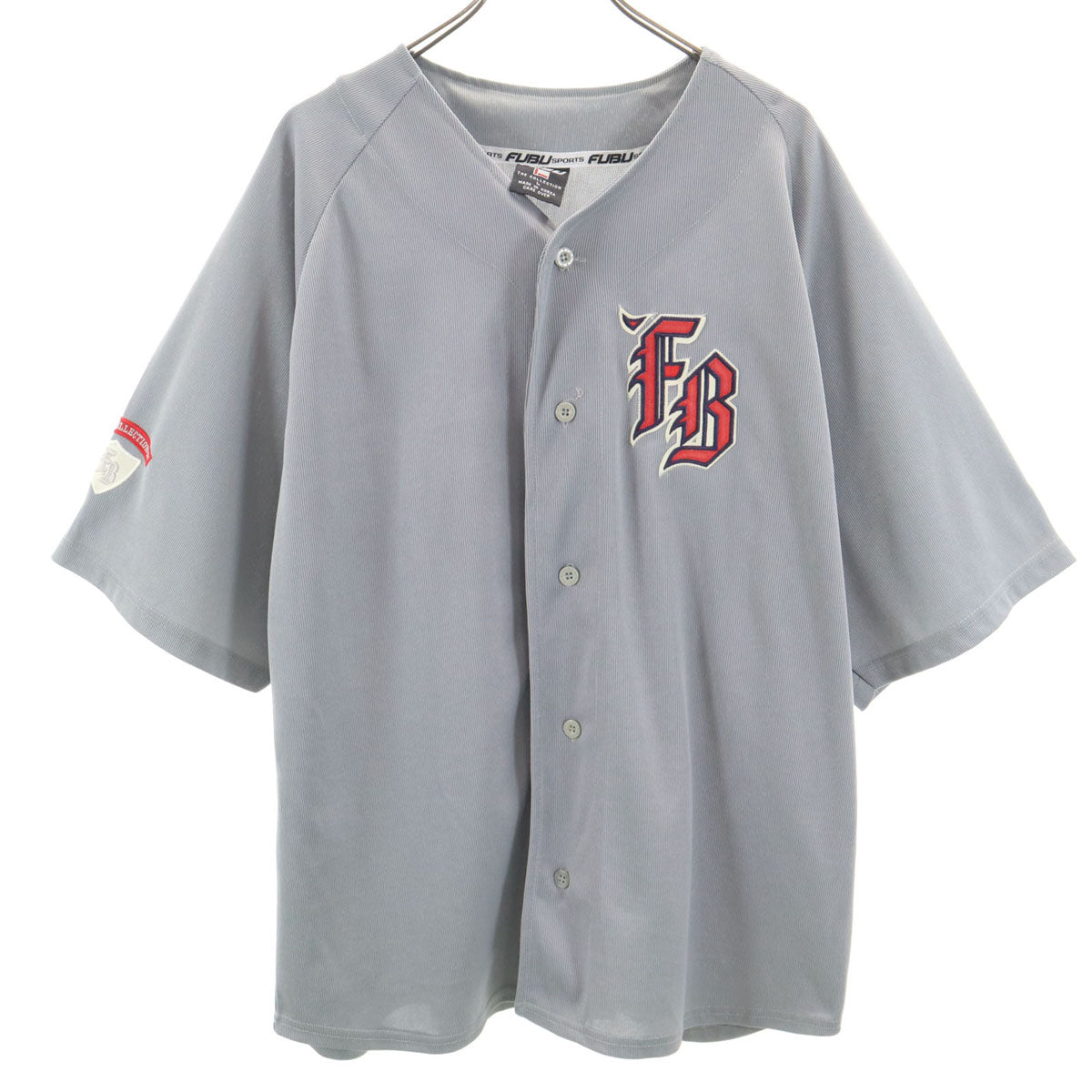 FUBU フブ バックロゴ 半袖 ベースボール シャツ L グレー メンズ