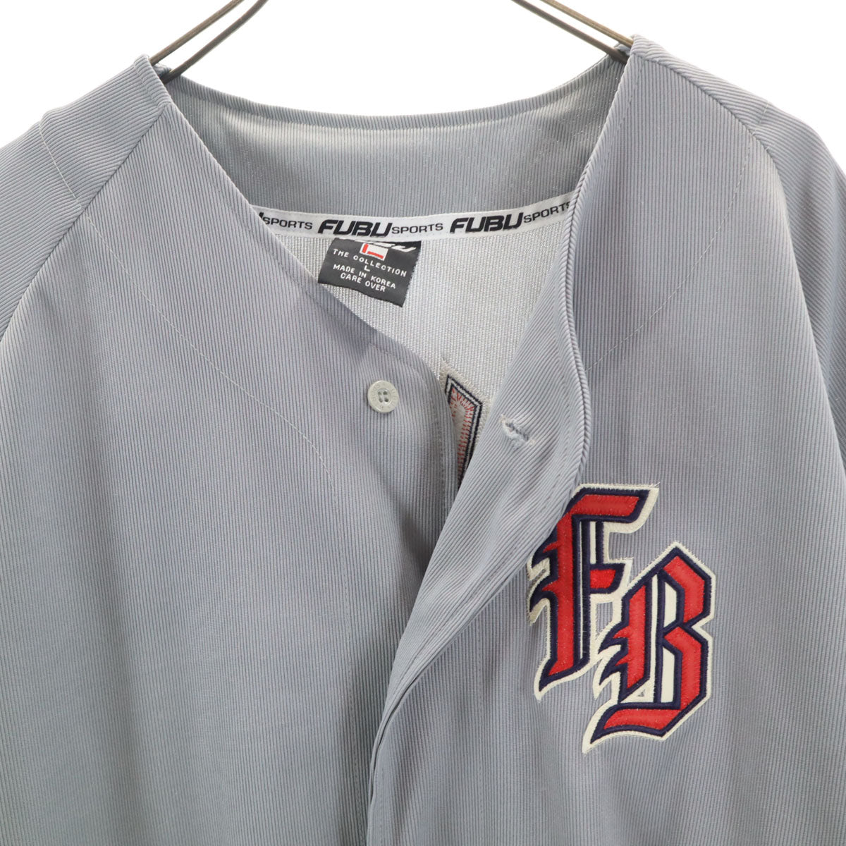 FUBU フブ バックロゴ 半袖 ベースボール シャツ L グレー メンズ