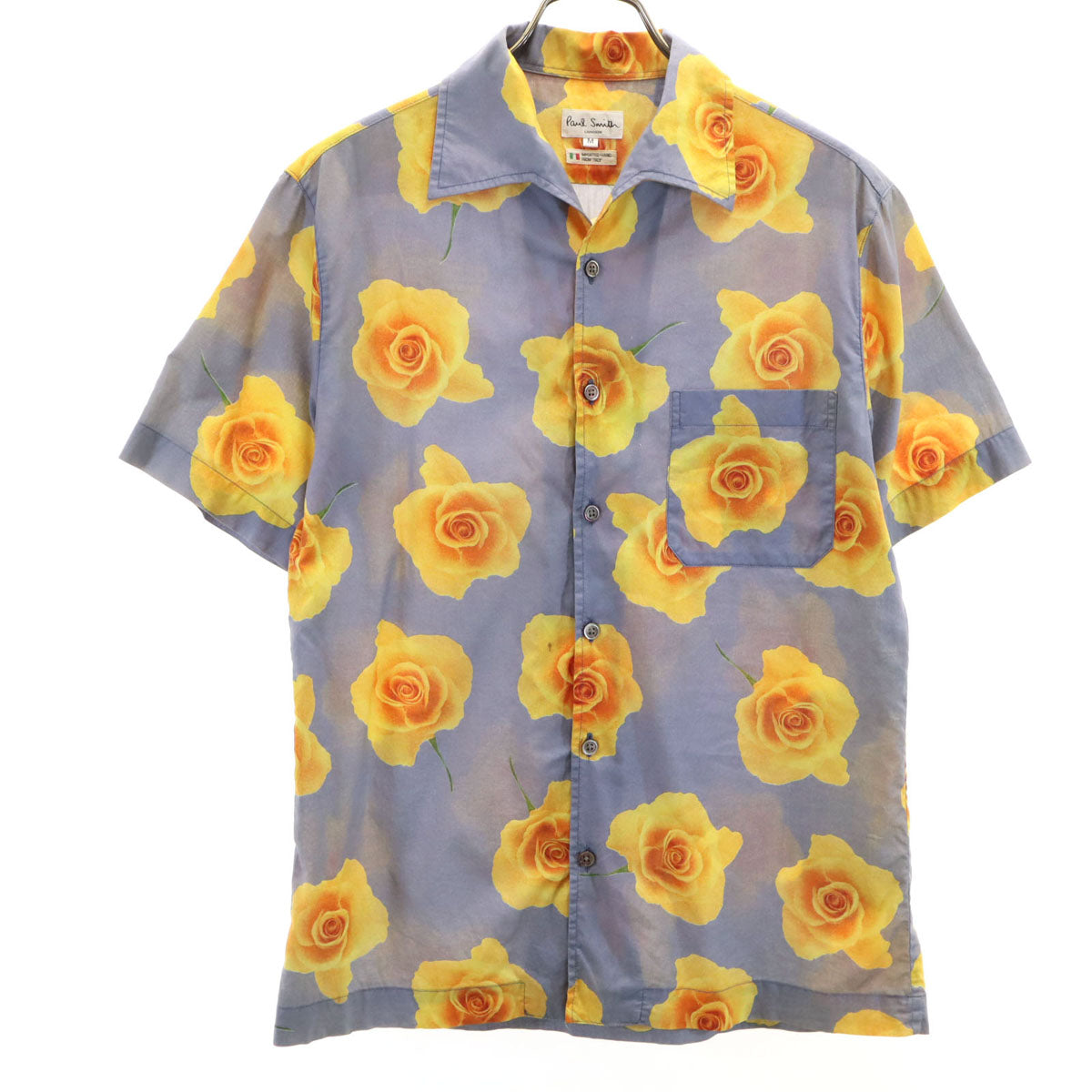 Paul Smith LONDON ポールスミスロンドン 日本製 花柄 半袖 オープンカラーシャツ M グレー メンズ