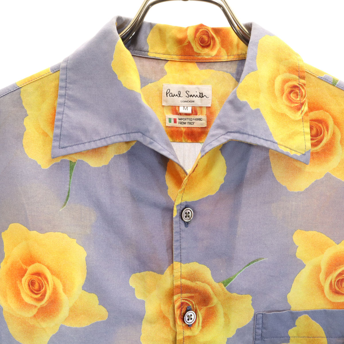 Paul Smith LONDON ポールスミスロンドン 日本製 花柄 半袖 オープンカラーシャツ M グレー メンズ