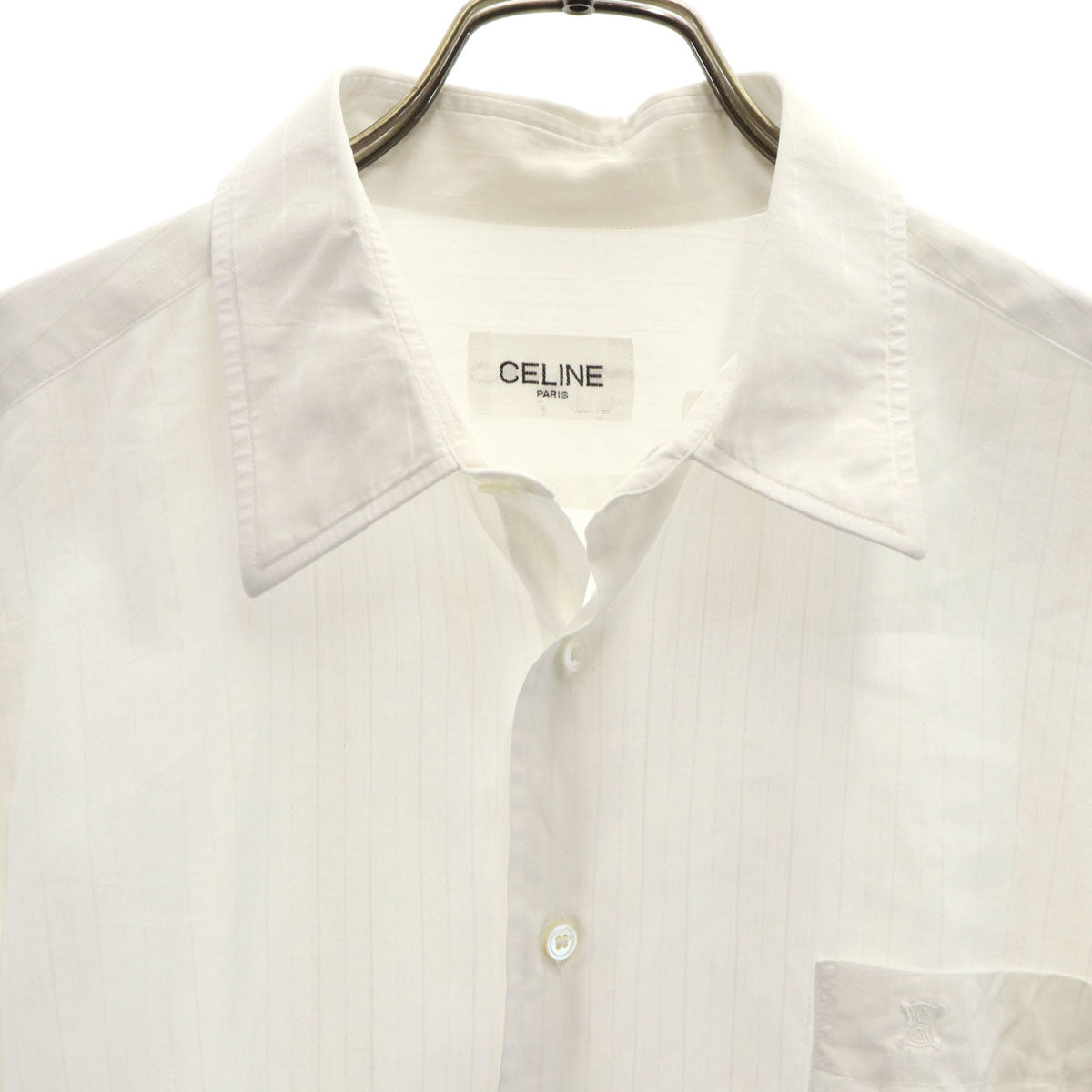 CELINE セリーヌ ストライプ柄 長袖 ワイシャツ ホワイト メンズ