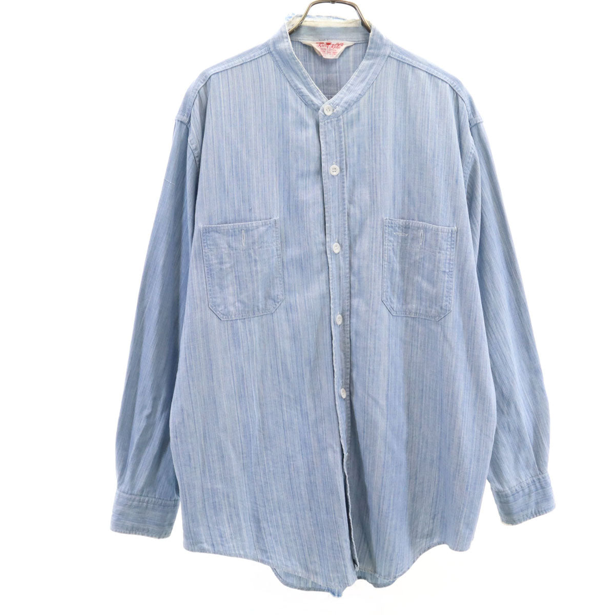 KING KOLE キングコール 70s ヴィンテージ 長袖 シャンブレー バンドカラーシャツ L ブルー系 メンズ