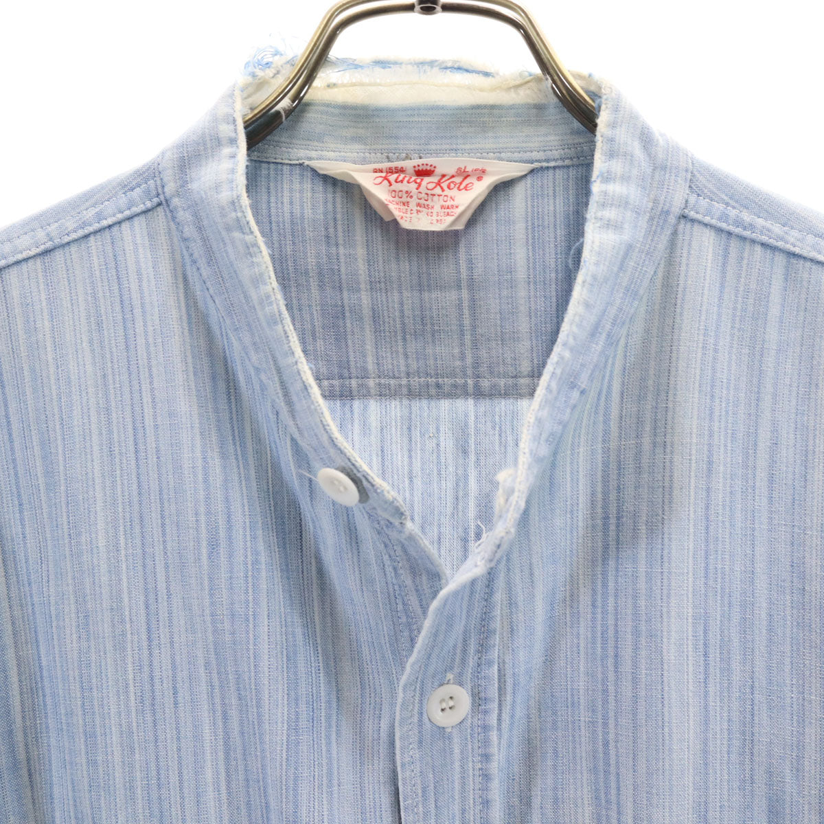 KING KOLE キングコール 70s ヴィンテージ 長袖 シャンブレー バンドカラーシャツ L ブルー系 メンズ