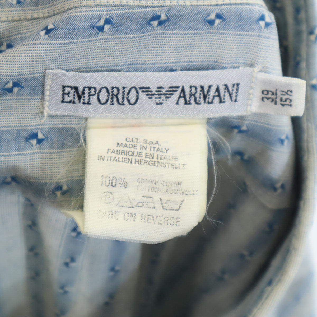 Emporio Armani エンポリオアルマーニ 90s オールド ストライプ 総柄 長袖 シャツ 39/15 2/1 ブルー系 メンズ